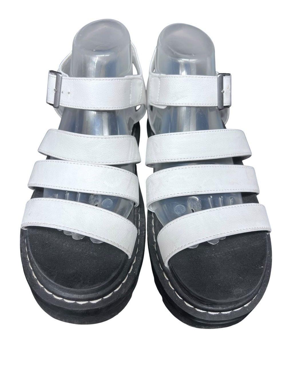 Sincerely Jules Daring White Chunky Platform Sandals Sz 8.5 Black Lug Sole